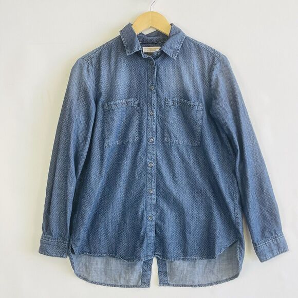 Pilcro & The Letterpress Denim Swiss Dot‎ Button Up Long Sleeve Shirt Womens XS - Picture 1 of 11
